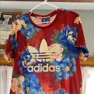 Adidas Original red, floral t-shirt